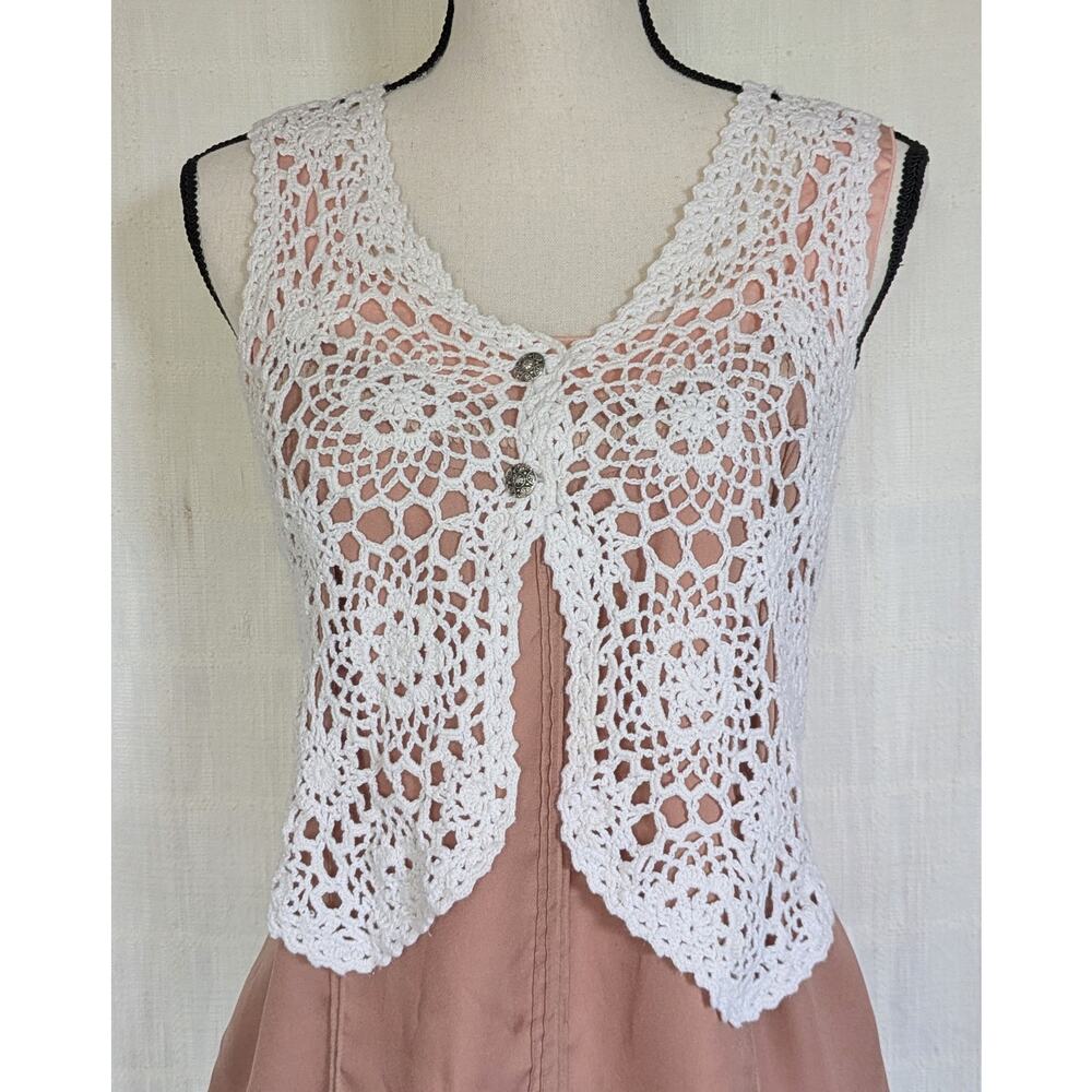 Boho-Chic Crochet Vest, 70s / 90s Revival Flower Child Open Knit Layering Vest
